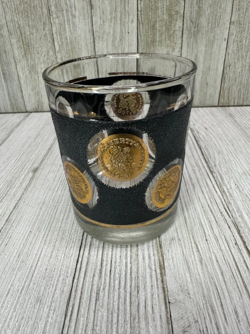 Vtg Libbey Gold Coin Lowball Whiskey Glasses Old Fashion Barware 3.5